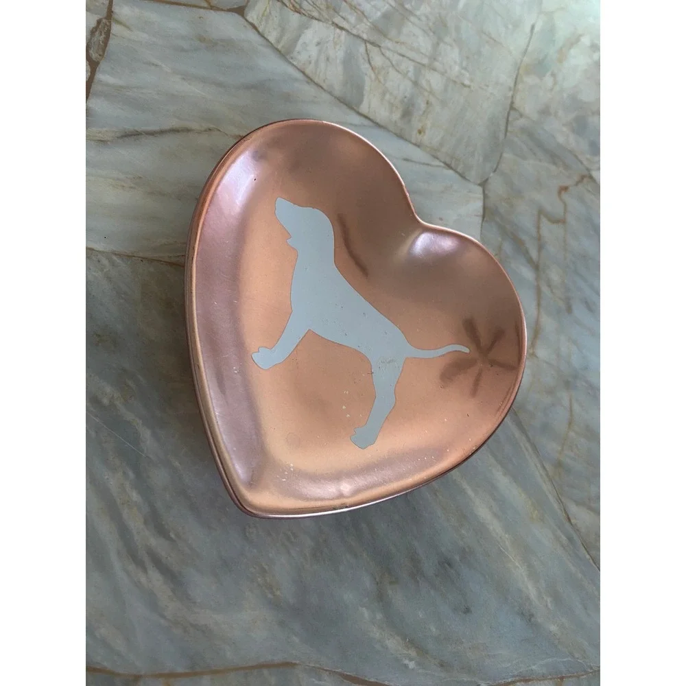 Victoria's Secret PINK Rose Gold Heart Trinket Dish Jewelry Tray Dog Logo 5